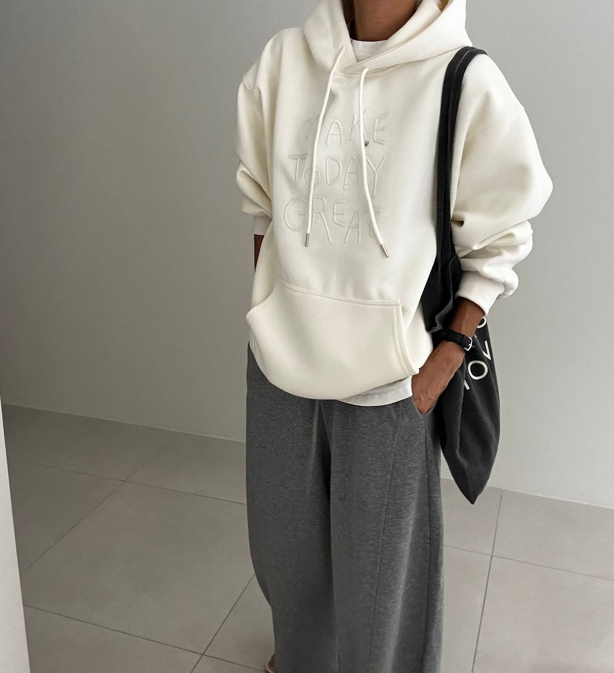 MOMS WEAR Make Hood Box Sweatshirt Layered Long Hoodie