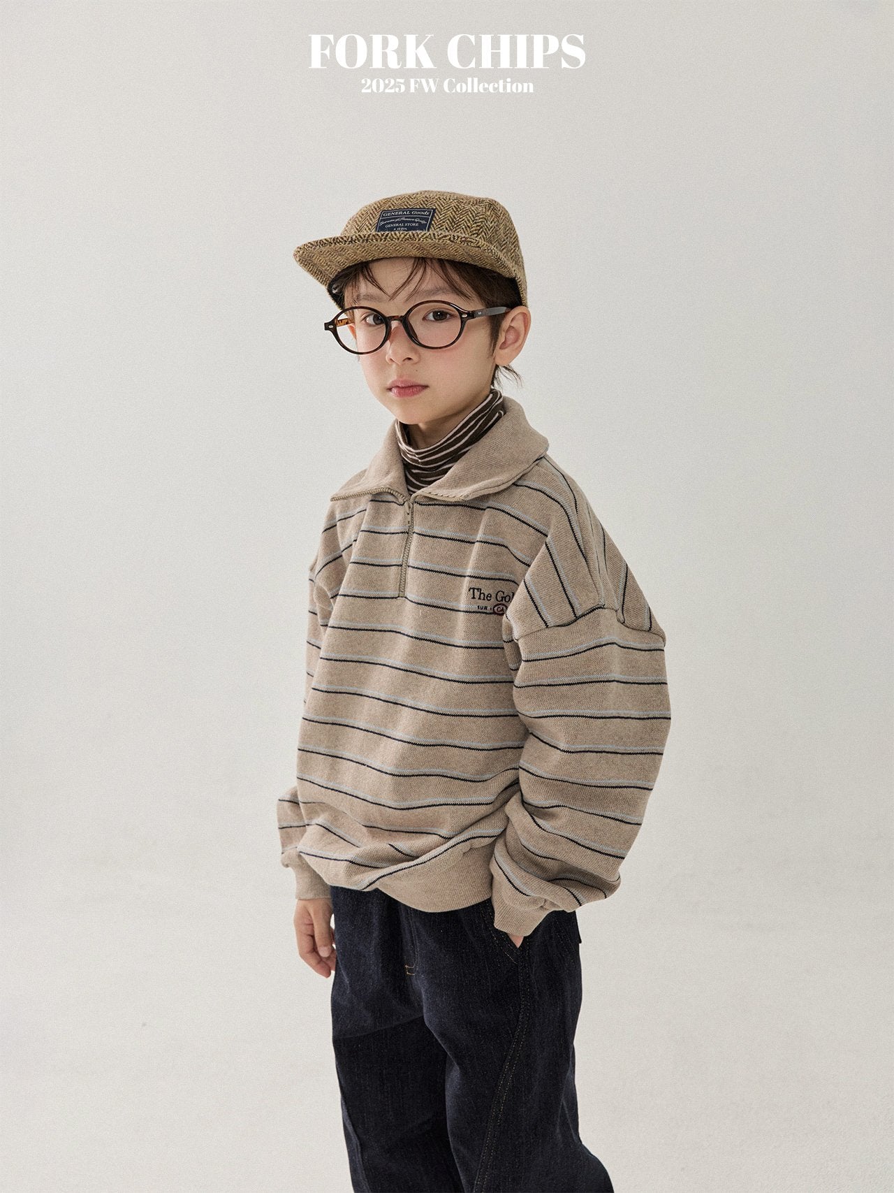 FORK CHIPS Golden striped collar top