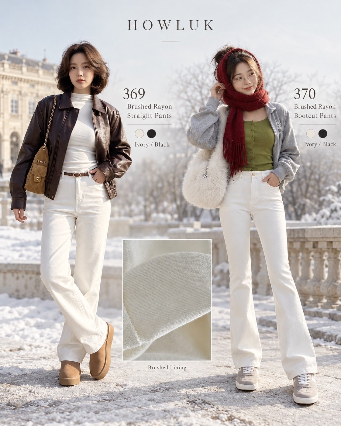 MOMS WEAR HOWLUK Rayon bootcut pants (Fleece inside)