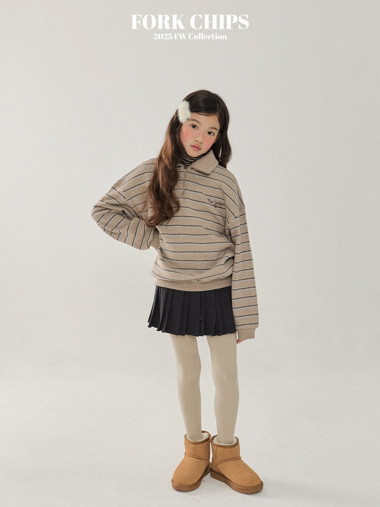 FORK CHIPS Golden striped collar top