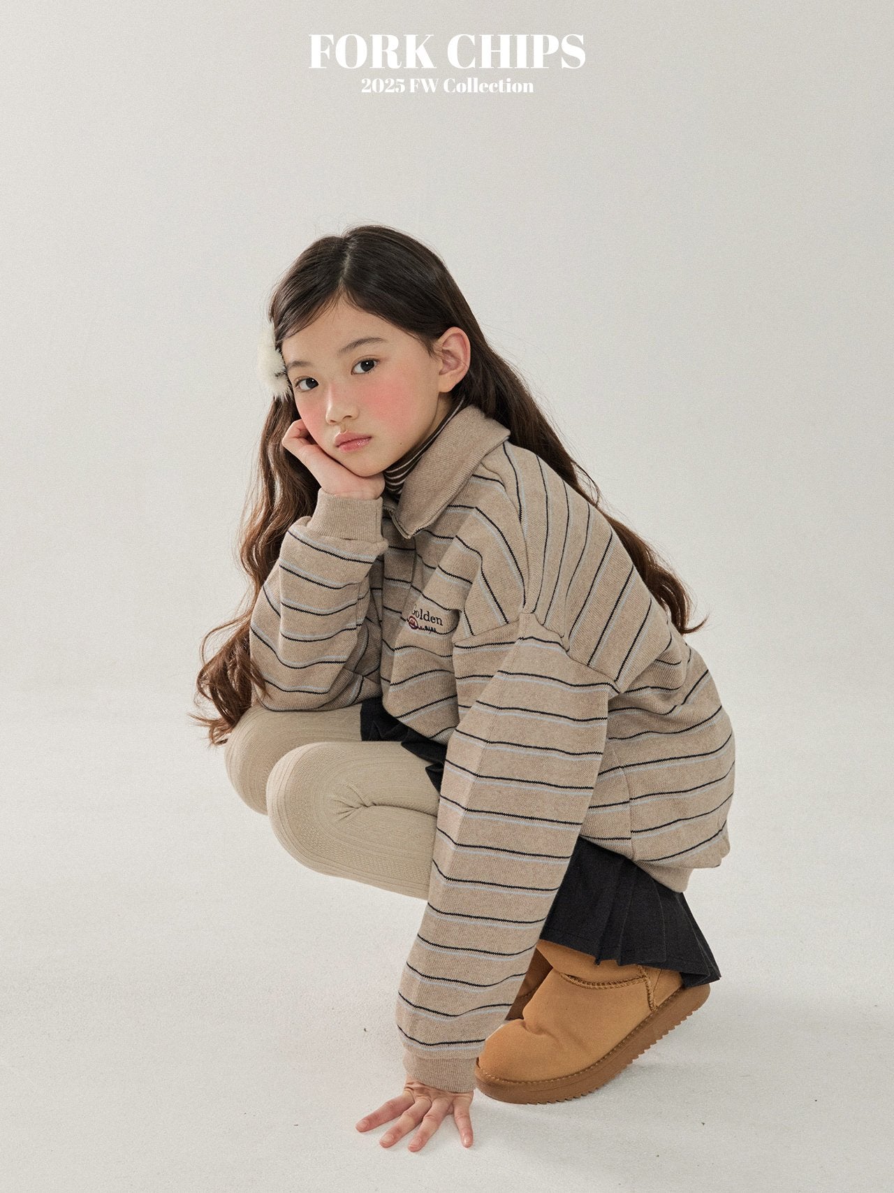 FORK CHIPS Golden striped collar top