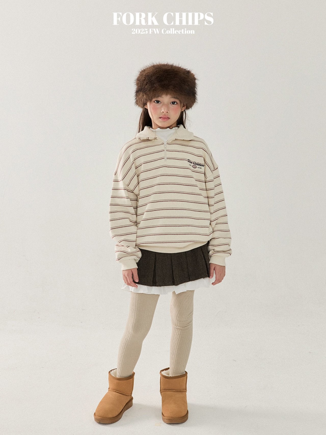 FORK CHIPS Golden striped collar top