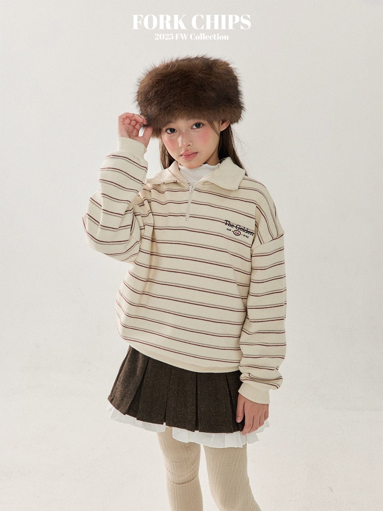 FORK CHIPS Golden striped collar top