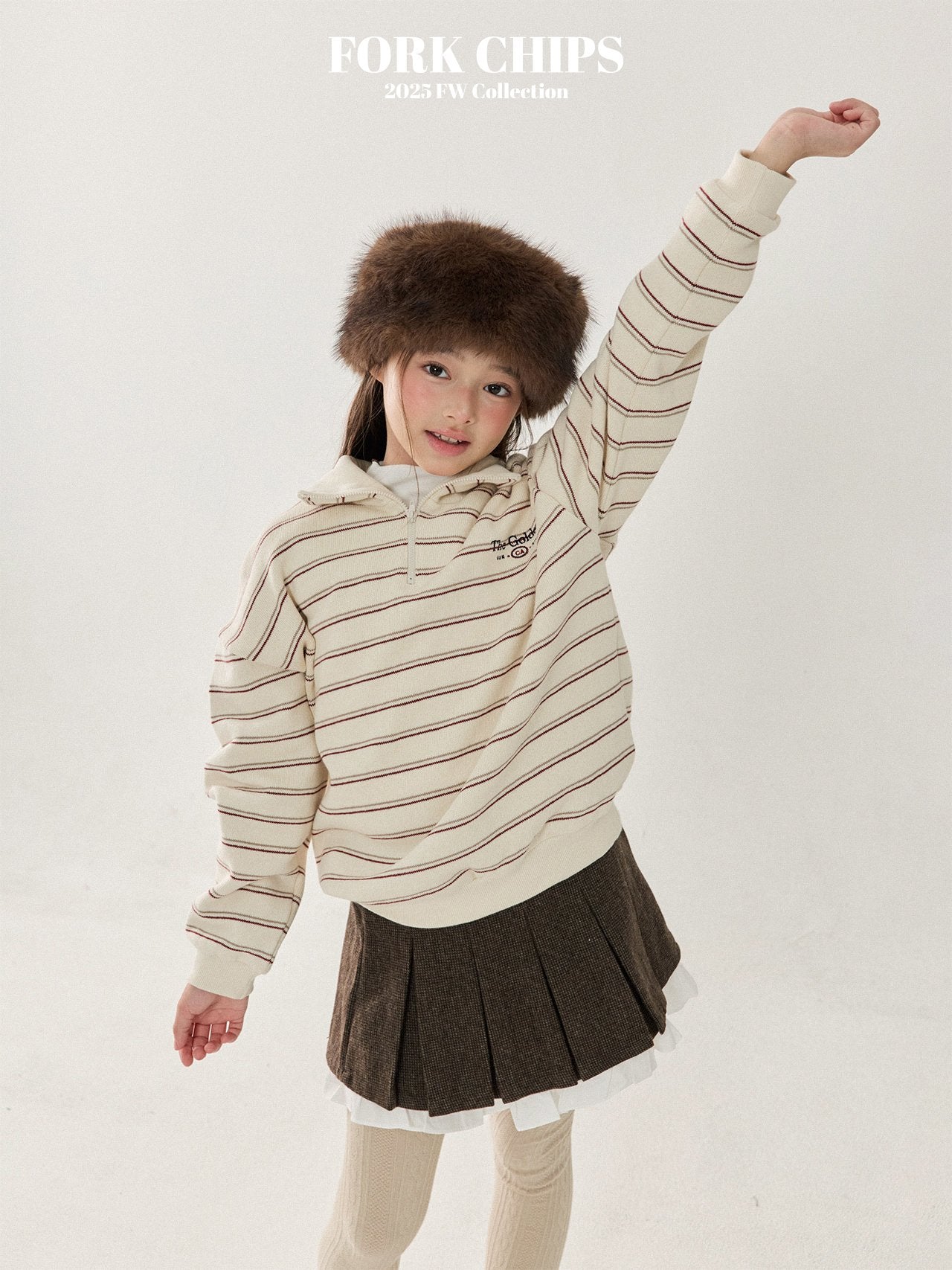 FORK CHIPS Golden striped collar top