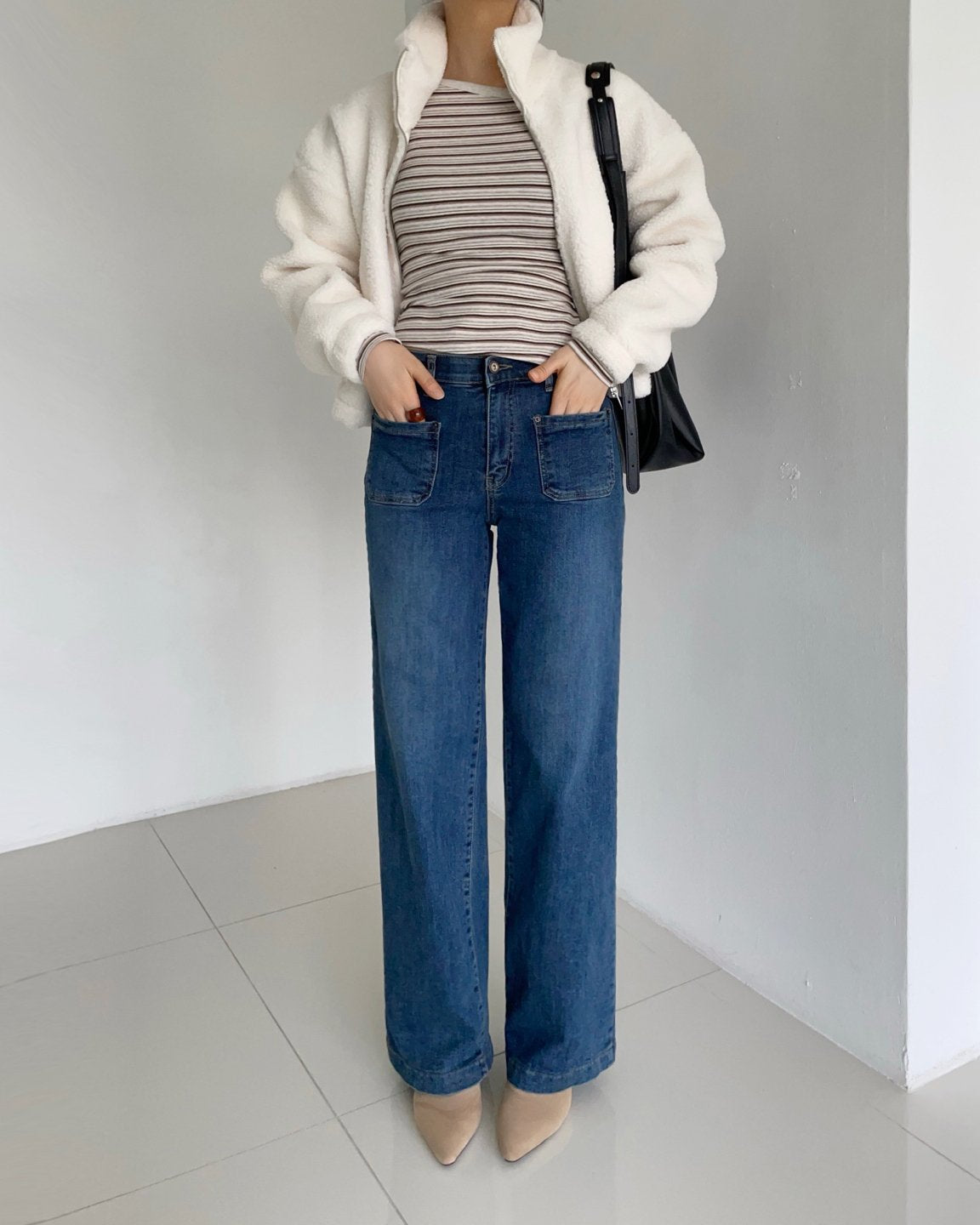 MOMS WEAR HOWLUK Front pocket straight denim pants (Fleece inside)