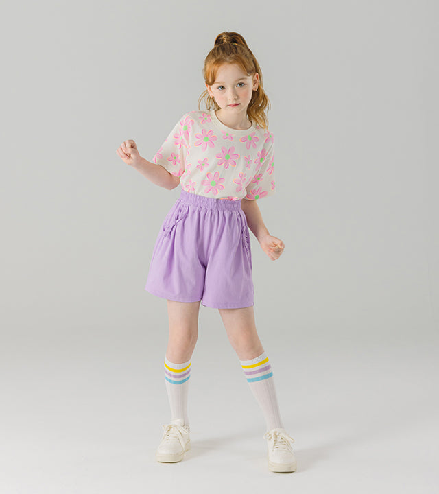 I LOVE J elira shirred mid-length shorts