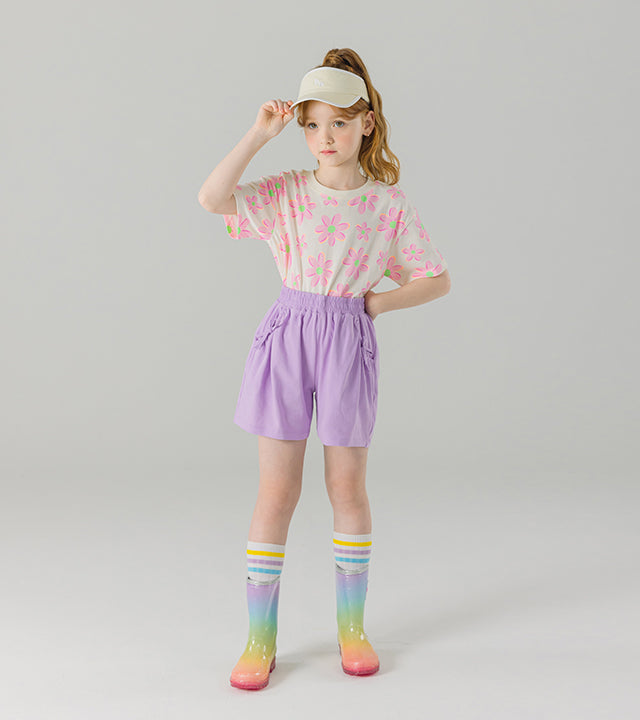 I LOVE J elira shirred mid-length shorts