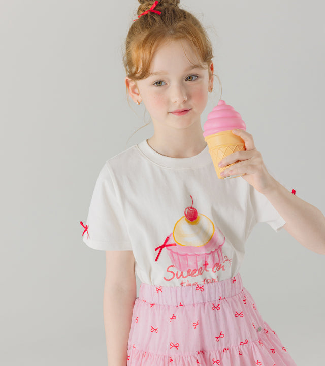 I LOVE J sweet dessert ribbon flutter sleeve top