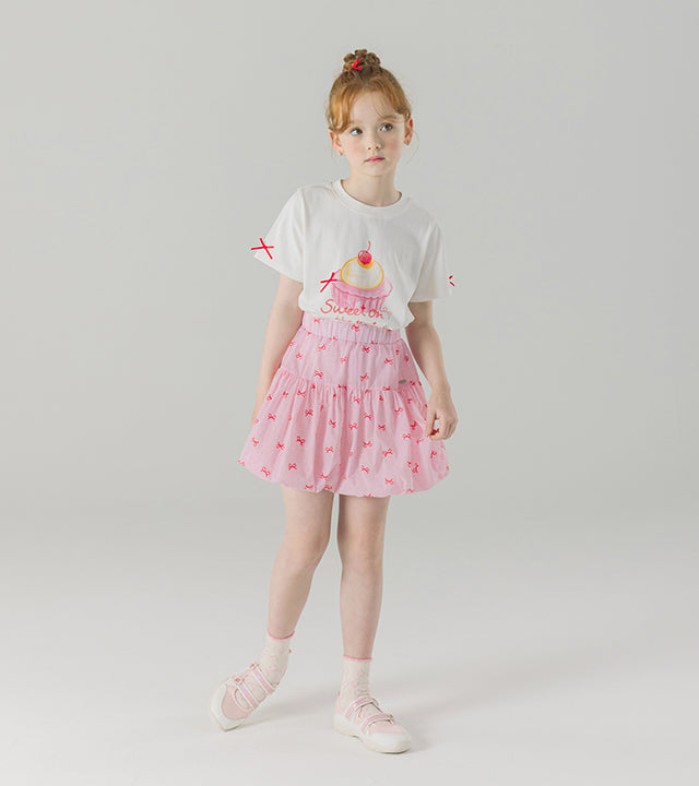 I LOVE J sweet dessert ribbon flutter sleeve top