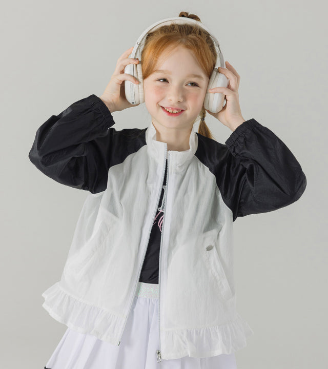 I LOVE J monget frill color-block windbreaker