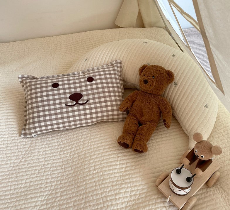 Baby and Toddler Bear Face Checkered Pillow