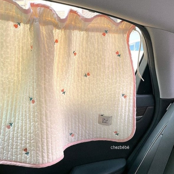 Pink Heart Flower 100% Quilted Car Sunshade
